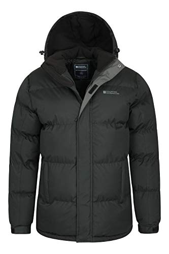 Mountain Warehouse Chaqueta de Nieve para Hombre - Impermeable, con Capucha, puños y Dobladillo Ajustables - Ideal para Viajes en Invierno Negro S