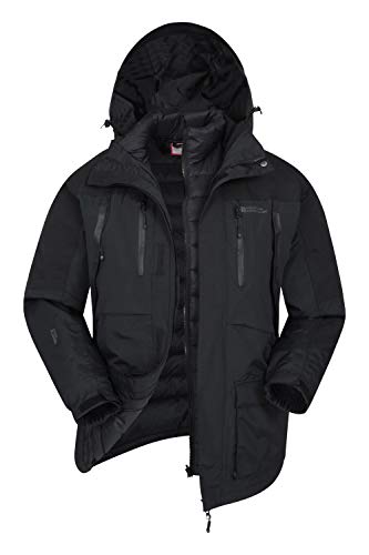 Mountain Warehouse Correspondent Hombres Abajo 3 en 1 Chaqueta - Abrigo Acolchado, Impermeable, Prendas de Abrigo Transpirables, Capucha Desmontable - Ropa de Invierno Negro S