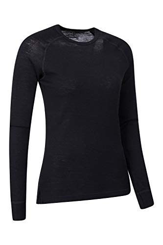 Mountain Warehouse Top térmico Interior de Lana Merina para Mujer - Camiseta Ligera para Mujer, Transpirable, Antibacteriana Negro 38