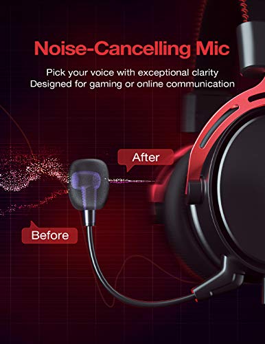 Mpow Air SE Auriculares Gaming para PS5/PS4/PC/Xbox One/Switch/Mac, Auriculares para Juegos con 3D Sonido Envolvente, 3.5mm Jack Cascos con micrófono cancelación de Ruido, Material de Metal Rojo