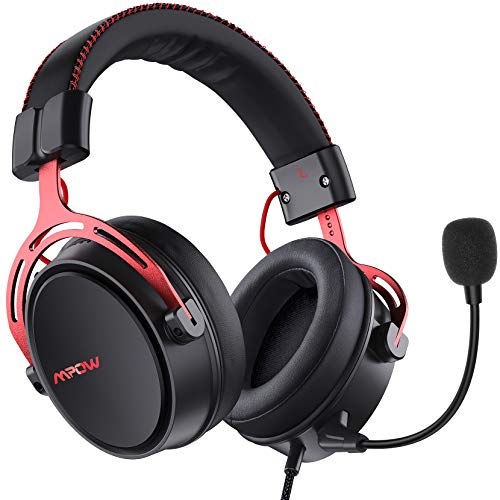 Mpow Air SE Auriculares Gaming para PS5/PS4/PC/Xbox One/Switch/Mac, Auriculares para Juegos con 3D Sonido Envolvente, 3.5mm Jack Cascos con micrófono cancelación de Ruido, Material de Metal Rojo