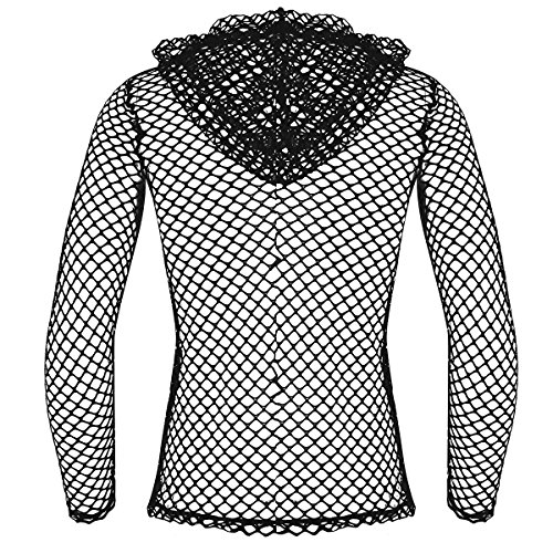 MSemis Camiseta Sexy Transparente para Hombres Chaleco de Malla Camisa de Músculo con Capucha Sudadera Fishnet Slim Fitness Clubwear Talla M-2XL Negro con Capucha Medium