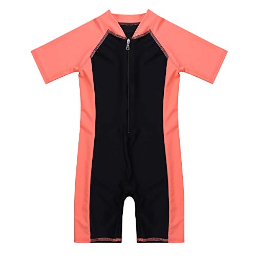 Mufeng Traje de Baño de Una Pieza para Niños y Niñas Unisex Bañador de Verano con Manga Corta con Protección Solar Ropa de Playa Naranja 3-4 años