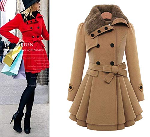 Mujer Abrigo Largos Invierno Botonadura Vintage Friends Chic Classic Doble Gabardina Elegantes Manga Larga De Solapa Slim Fit Espesar Caliente Talla Grande Outwear Chaqueta con Cinturón