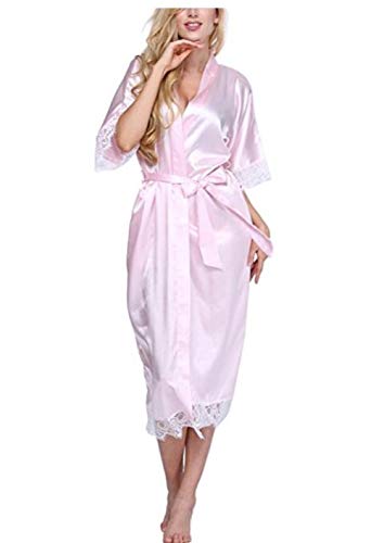 Mujer Bata para Saté,Talla Grande Mujer Seda Rayón Bata Lencería Larga Sexy Ropa De Dormir Kimono Yukata Camisón SML XL XXL XXXL Rosa, Rosa, 4XL