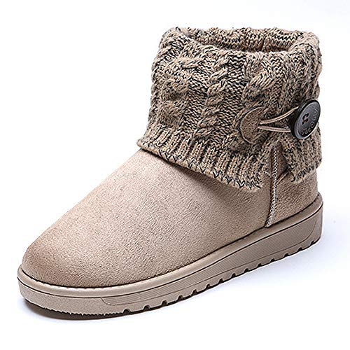 Mujer Botas De Nieve De Punto Unidas para Mujer Beige 36 (Talla de Suela es Asiática 37)