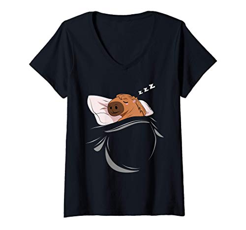 Mujer Caballo Dormir Siesta Pijama Regalo Caballo Camiseta Cuello V