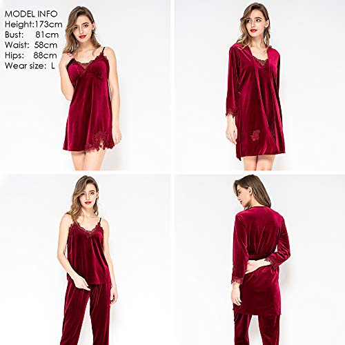 Mujer Camisones Conjunto de Pijama de Encaje Sexy Elegante Ropa de Interior Dormir Pijamas para Mujer Familias para Todas Las Estaciones Camisones (Rojo Oscuro, M)