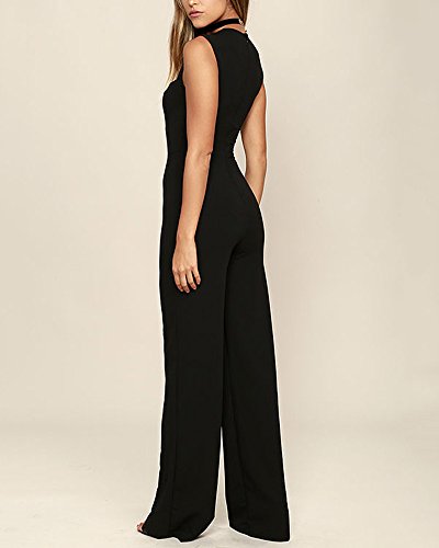 Mujer Color Sólido Pierna Ancha Mono Elegante Delgado Sin Mangas Jumpsuits Negro S