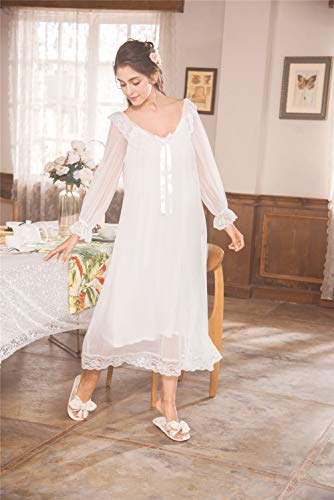 Mujer De Algodón Camisón Blanco Palacio Retro De Manga Larga Princesa Camisón Victoriano De Longitud Completa Falda Ropa De Dormir Ropa De Dormir