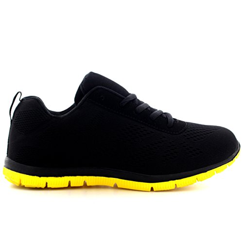 Mujer Get Fit Malla Go Corriendo Zapatillas Atlético Caminar Gimnasio Zapatos Sport Correr - Negro/Amarillo - UK7/EU40 - BS0114