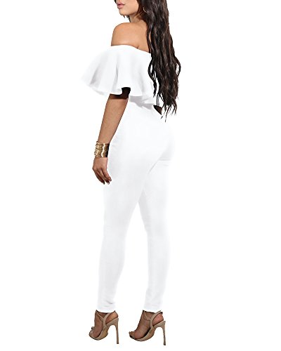 Mujer Mono Jumpsuits Elegante Fuera del Hombro Bodysuit Pantalones Largos Blanco S