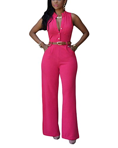 Mujer Mono V Cuello Sin Mangas Jumpsuits Elegante Bodysuit Pantalones Largos para Fiesta Playa Rose XXL