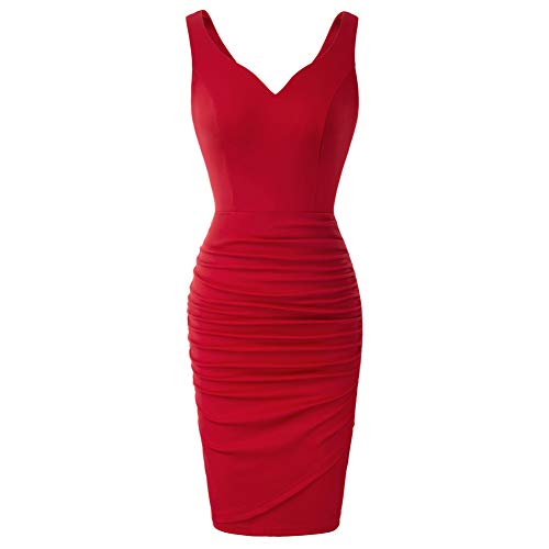 Mujer Vestido Lápiz de Verano sin Mangas con Escote Corazón para Noche M Rojo CLS02497-2