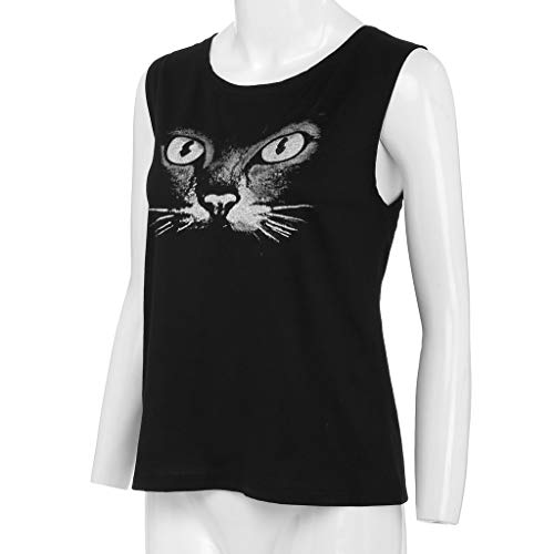 Mujeres Camiseta básica Estampada de Gato, Blusa Tirantes Camisa Tallas Grandes Tops sin Mangas Camiseta Verano t-Shirt Basicas Negro XXXL