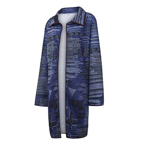 Mujeres Plus Size Solapa Mangas largas Impresión Chaqueta de Abrigo de Rebeca de Tela de Lana Manga Larga con Capucha Chaqueta de Abrigo de Invierno para Mujer Suelta Salvaje (XL, Azul)