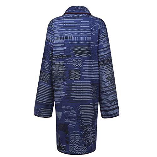 Mujeres Plus Size Solapa Mangas largas Impresión Chaqueta de Abrigo de Rebeca de Tela de Lana Manga Larga con Capucha Chaqueta de Abrigo de Invierno para Mujer Suelta Salvaje (XL, Azul)