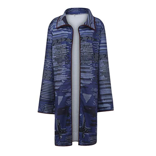 Mujeres Plus Size Solapa Mangas largas Impresión Chaqueta de Abrigo de Rebeca de Tela de Lana Manga Larga con Capucha Chaqueta de Abrigo de Invierno para Mujer Suelta Salvaje (XL, Azul)