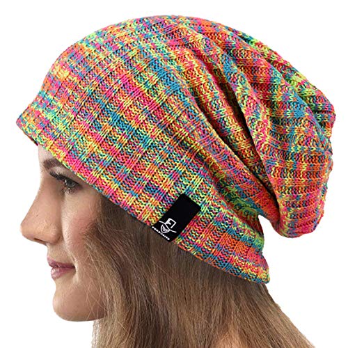 Mujeres Slouchy Gorro Tejer Boina Ribbed Holgado Casquete Invierno Verano Sombrero (Multi Rosado)