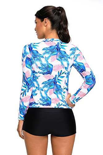 Mujeres Traje de Manga Larga Floral Rashguard UV Protección Camiseta Bañador para Buceo Natación Surf