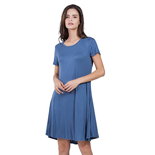 Museourstyty Vestido de manga corta de color sólido, informal, vestido para mujer, columpio en A, camisetas de verano con bolsillos Medium Verde militar.