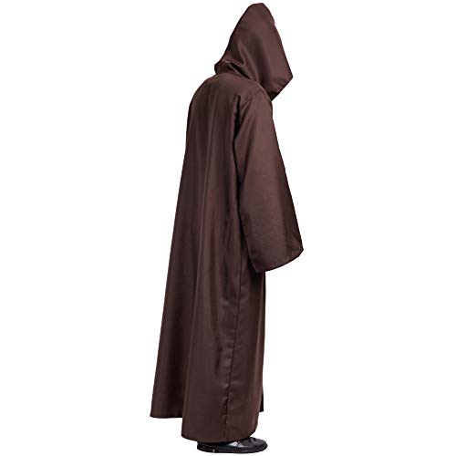 Myir JUN Capa con Capucha de Halloween para Hombre, Disfraz de Caballero para Adulto Carnaval Medieval Traje Ropa Cosplay (S, Marrón)