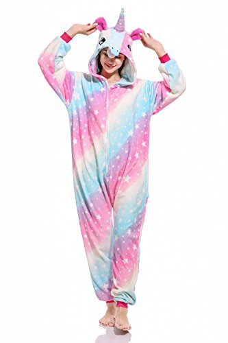 Mystery&Melody Unicornio Pijamas Cosplay Unicorn Disfraces Animales Franela Monos Unisex-Adulto Ropa de Dormir Disfraces de Fiesta (S, Sky-Unicorn)