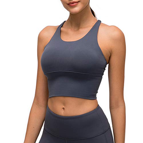 Nanomi Beauty Sujetador Deportivo de Tiras Acolchado para Mujer Workout Running Yoga Tops (Gris Lila, S)