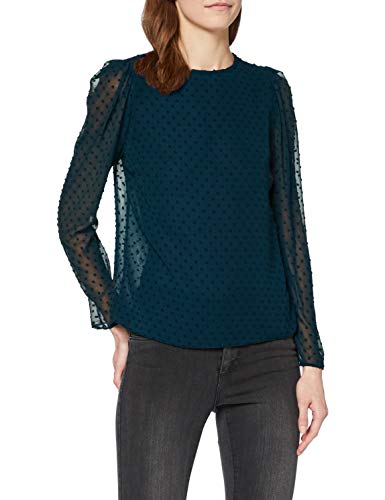 New Look Dave Dobby Gathered SLV Shell Camisa, Verde Oscuro, 38 para Mujer