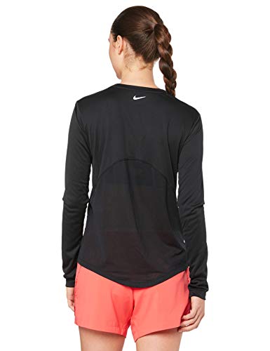 NIKE W NK Miler Top LS Camiseta de Manga Larga, Mujer, Black/Reflective silv, S