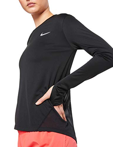 NIKE W NK Miler Top LS Camiseta de Manga Larga, Mujer, Black/Reflective silv, S