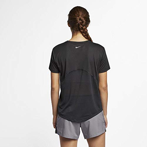 NIKE W NK Miler Top SS T-Shirt, Mujer, Black/Reflective Silv, M