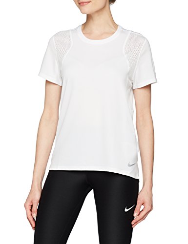 NIKE W NK Run Top SS Camiseta de Manga Corta, Mujer, White/White/Reflective silv, M