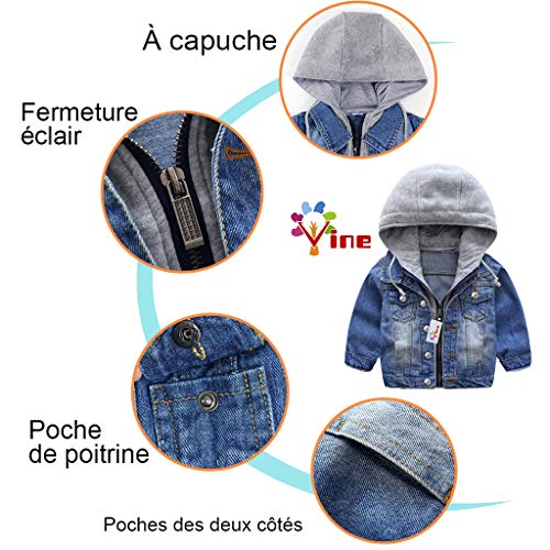 Niño Capucha Chaqueta Vaquera Abrigo Bebé Cazadora Vaquera Niñas Denim Jacket Manga Larga Mezclilla Jacke Trajes De Otoño Invierno Outwear (140cm)