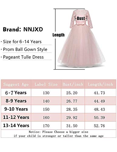 NNJXD Chicas Pompa Bordado Vestido de Bola Princesa Boda Vestir Talla(130) 6-7 años 378 Rosa-A
