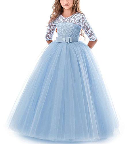 NNJXD Chicas Pompa Bordado Vestido de Bola Princesa Boda Vestir Talla(160) 11-12 años 378 Azul-A