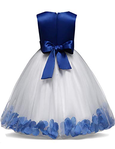 NNJXD Girl Flower Petal Bowknot Bautizo Vestido de Fiesta de la Dama de Honor de la Boda Talla (110) 3-4 años Azul