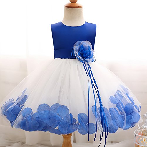 NNJXD Girl Flower Petal Bowknot Bautizo Vestido de Fiesta de la Dama de Honor de la Boda Talla (110) 3-4 años Azul