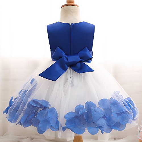 NNJXD Girl Flower Petal Bowknot Bautizo Vestido de Fiesta de la Dama de Honor de la Boda Talla (110) 3-4 años Azul