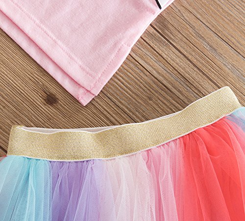 NNJXD Niñas Vestidos Unicornio Conjunto de Ropa de 2 Piezas con Chaquetas Rosas + Faldas de Arco Iris de tutú tamaño（120） 4-5 Años Rosa