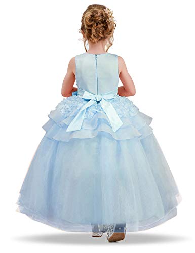 NNJXD Vestido de Princesa del Desfile con Encajes sin Mangas Falda de Fiesta para Niñas Talla (130) 6-7 años 354 Azul-A