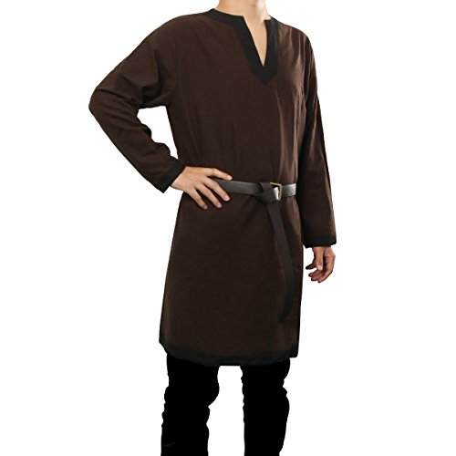 Nofonda Camisa Disfraz Larp Ropa Medieval de Mágico Sacerdote Traje Hechiceros de Adultos Hombre para Fiesta de Halloween Carnaval (L, Marron)