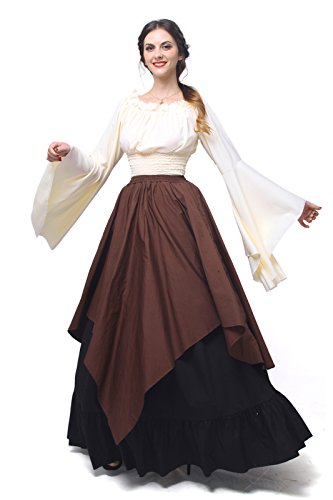 Nuoqi Mujeres Renacimiento Medieval Victoriana Reina Traje De Hombro Partido Vestido Top y Falda (XL, GC229A-NI)