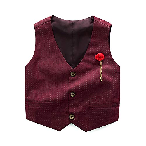 Nwada Traje Nino Pequeño Ropa Boda de Vestir Disfraz Otoño Halloween Conjunto Camisa Rojo y Pantalon y Chaleco y Broche 4 Años