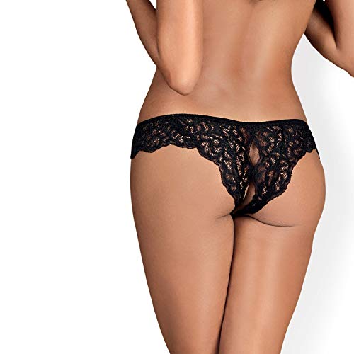 Obsessive Laluna Panties con Abertura S/M Ligas y Ligueros para Mujer, Negro (Negro)