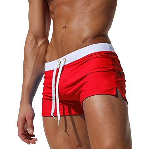 ODOKEI Bañador Natacion Hombre Bañadores Hombre Cortos Traje de Baño Trajes de Baño para Hombres Bañador Pantalon Piscina Surf Playa Caballero Boxeador Pantalonetas Short de Baño Hombre Corto Rojo M