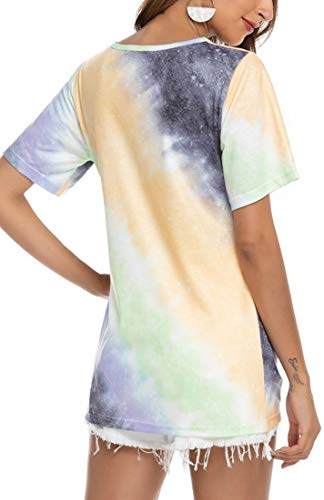 OLIPHEE Casual Camiseta Deportiva Gradiente Manga Corta Tie-Dye Imprimir Corto Tops Blusa Anudadas Camisas Pullover para Mujer huangM-1