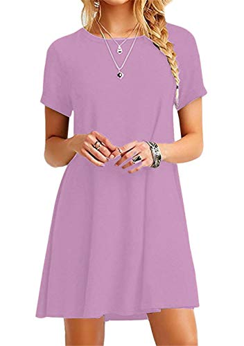 OMZIN Mujeres del Verano Tallas Grandes Vestidos de Verano Casual Algodón de Manga Corta, Manga Corta, Cuello en V y Camiseta Larga,Violeta Claro,5XL