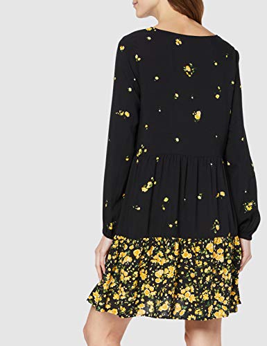 Only Jeans Peter Vestido, Negro (Black AOP: Flower Rain Misted Yellow), Large (Talla del Fabricante: 40) para Mujer