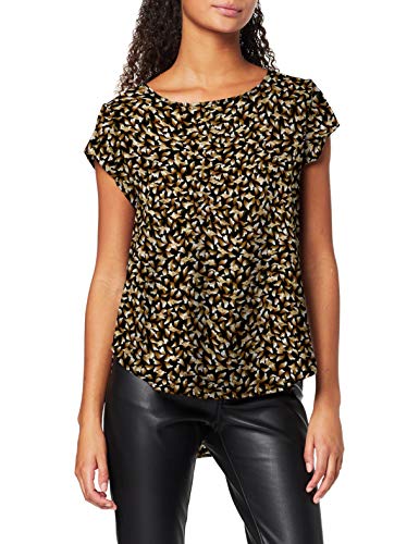 Only ONLVIC S/S Detail Top Noos WVN Camiseta sin Mangas, Black/AOP: Leaf Lurex, 42 para Mujer